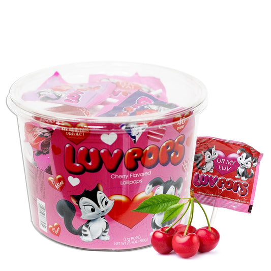 Product image of Adams and Brooks Inc. Luv Pops Heart-Shaped Lollipops Cherry Flavored Individually Wrapped Tub Valentine's
