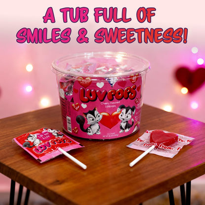 Product image of Adams and Brooks Inc. Luv Pops Heart-Shaped Lollipops Cherry Flavored Individually Wrapped Tub Valentine's