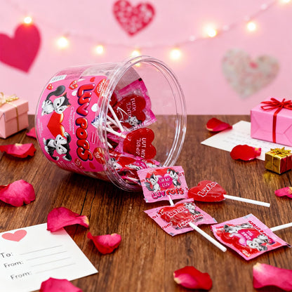 Product image of Adams and Brooks Inc. Luv Pops Heart-Shaped Lollipops Cherry Flavored Individually Wrapped Tub Valentine's