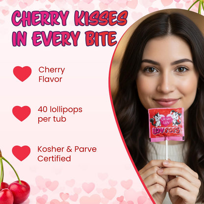 Product image of Adams and Brooks Inc. Luv Pops Heart-Shaped Lollipops Cherry Flavored Individually Wrapped Tub Valentine's