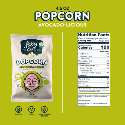 Product image of LesserEvil Avocado-licious Organic Popcorn Premium Quality Minimally Processed No Vegetable Oil Exclusive