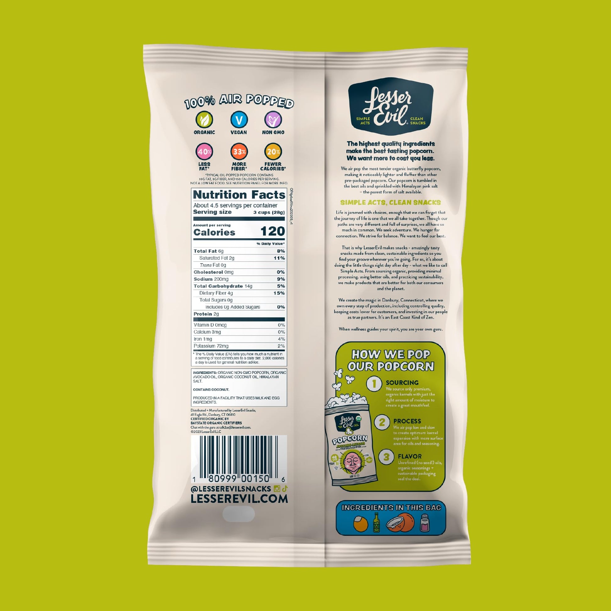 Product image of LesserEvil Avocado-licious Organic Popcorn Premium Quality Minimally Processed No Vegetable Oil Exclusive