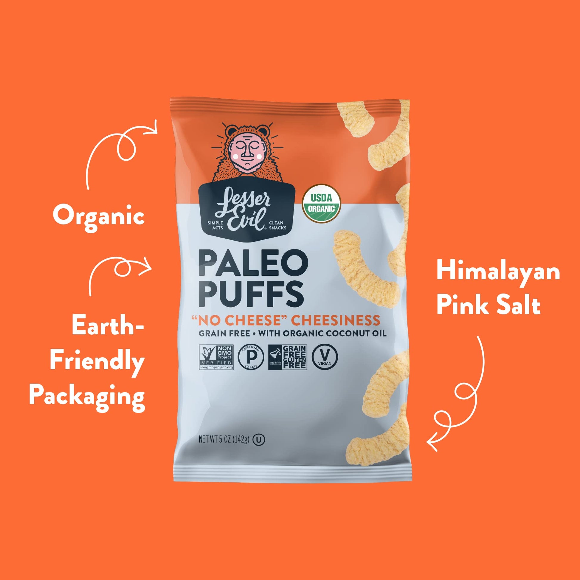 Product image of LesserEvil No Cheese Cheesiness Organic Paleo Puffs Grain Free Vegan Minimally Processed No Vegetable Oil 5