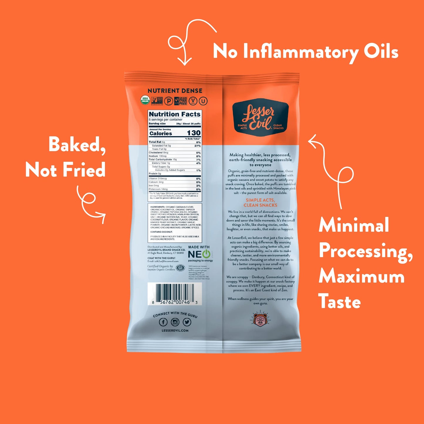 Product image of LesserEvil No Cheese Cheesiness Organic Paleo Puffs Grain Free Vegan Minimally Processed No Vegetable Oil 5
