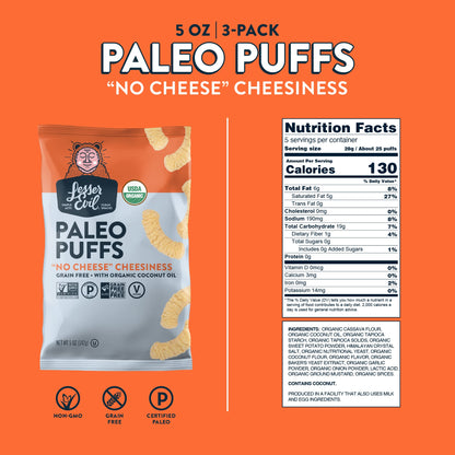 Product image of LesserEvil No Cheese Cheesiness Organic Paleo Puffs Grain Free Vegan Minimally Processed No Vegetable Oil 5