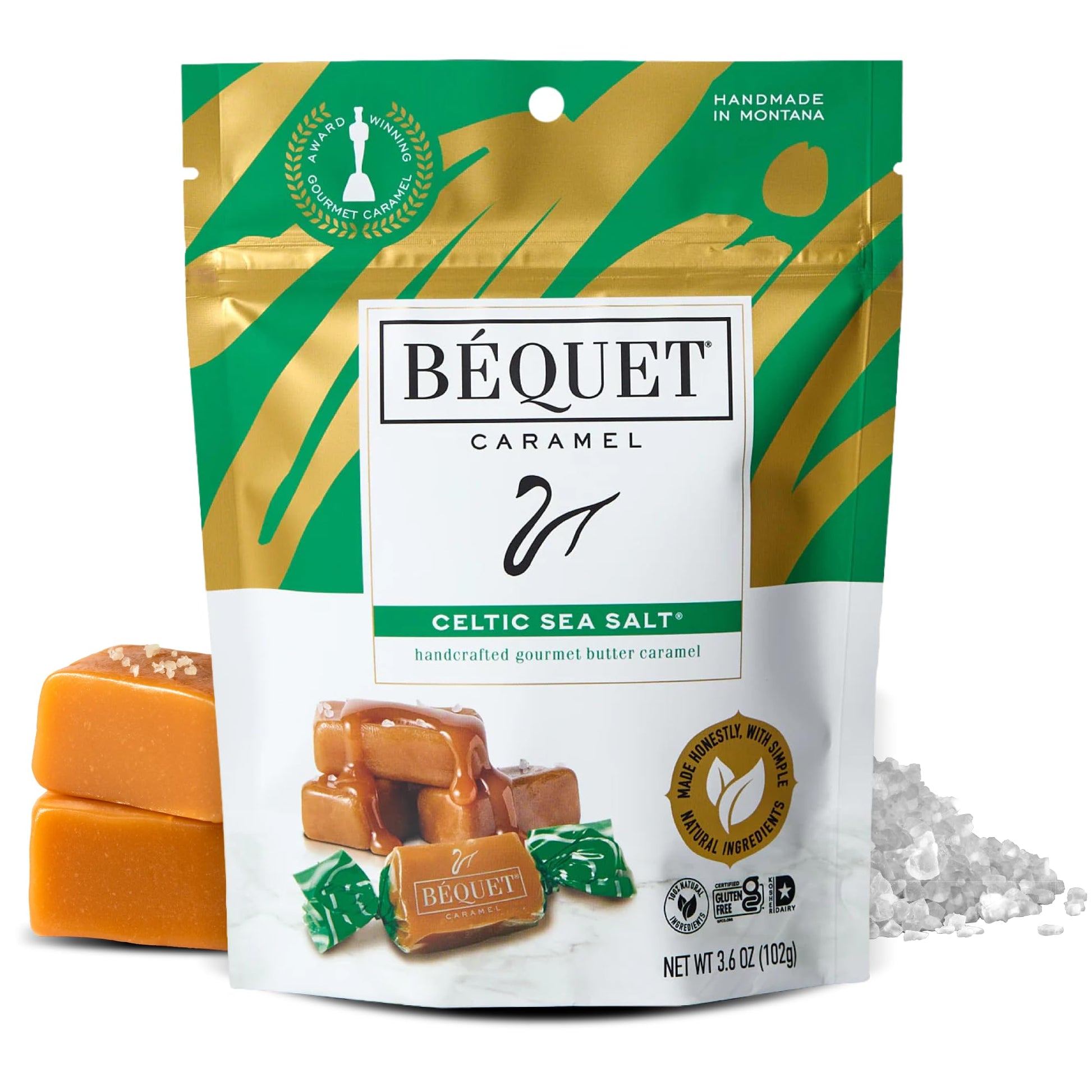 Product image of Béquet Caramel Celtic Sea Salt Caramel Gourmet Candy Individually Wrapped Kosher Gluten Free Made in