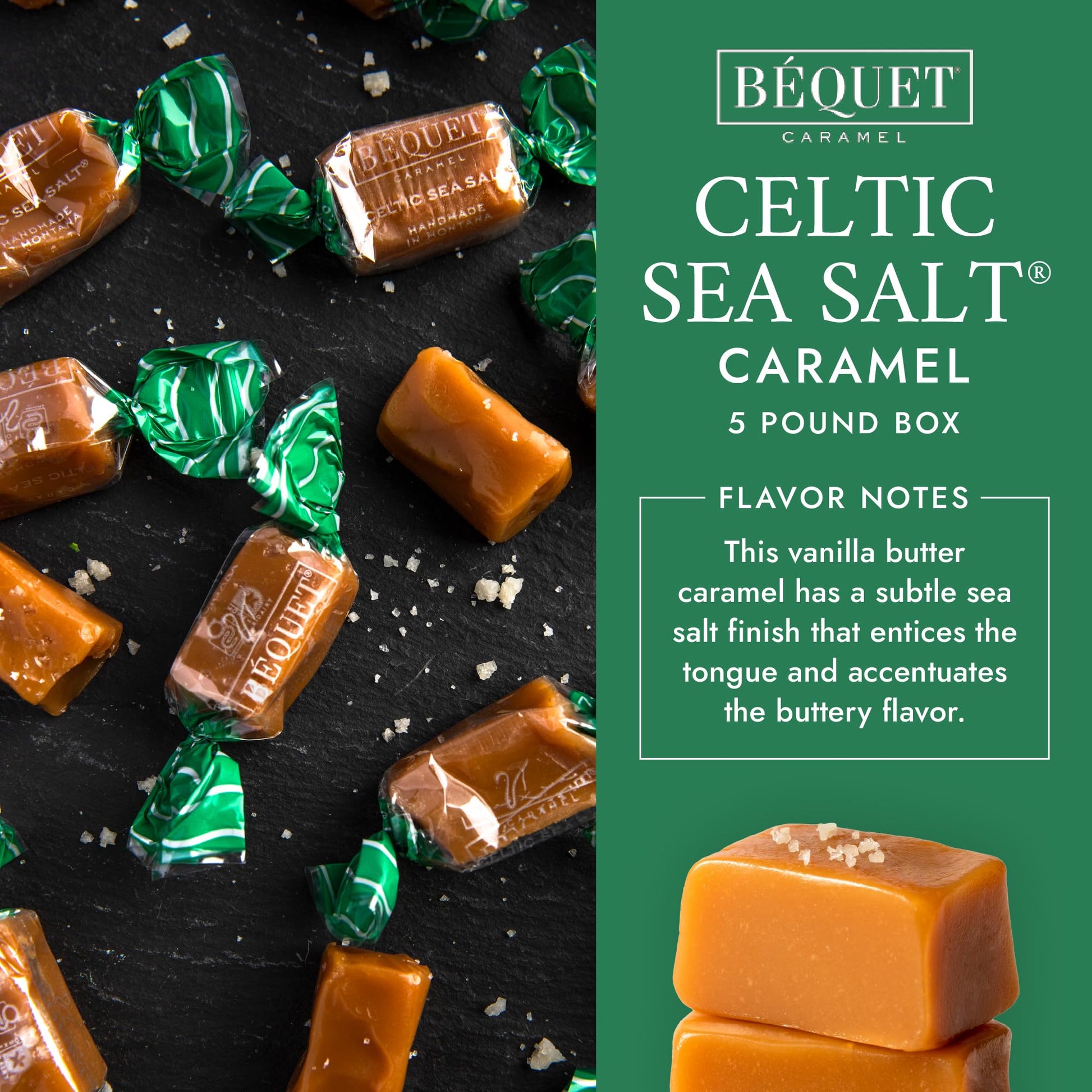Product image of Béquet Caramel Celtic Sea Salt Caramel Gourmet Candy Individually Wrapped Kosher Gluten Free Made in