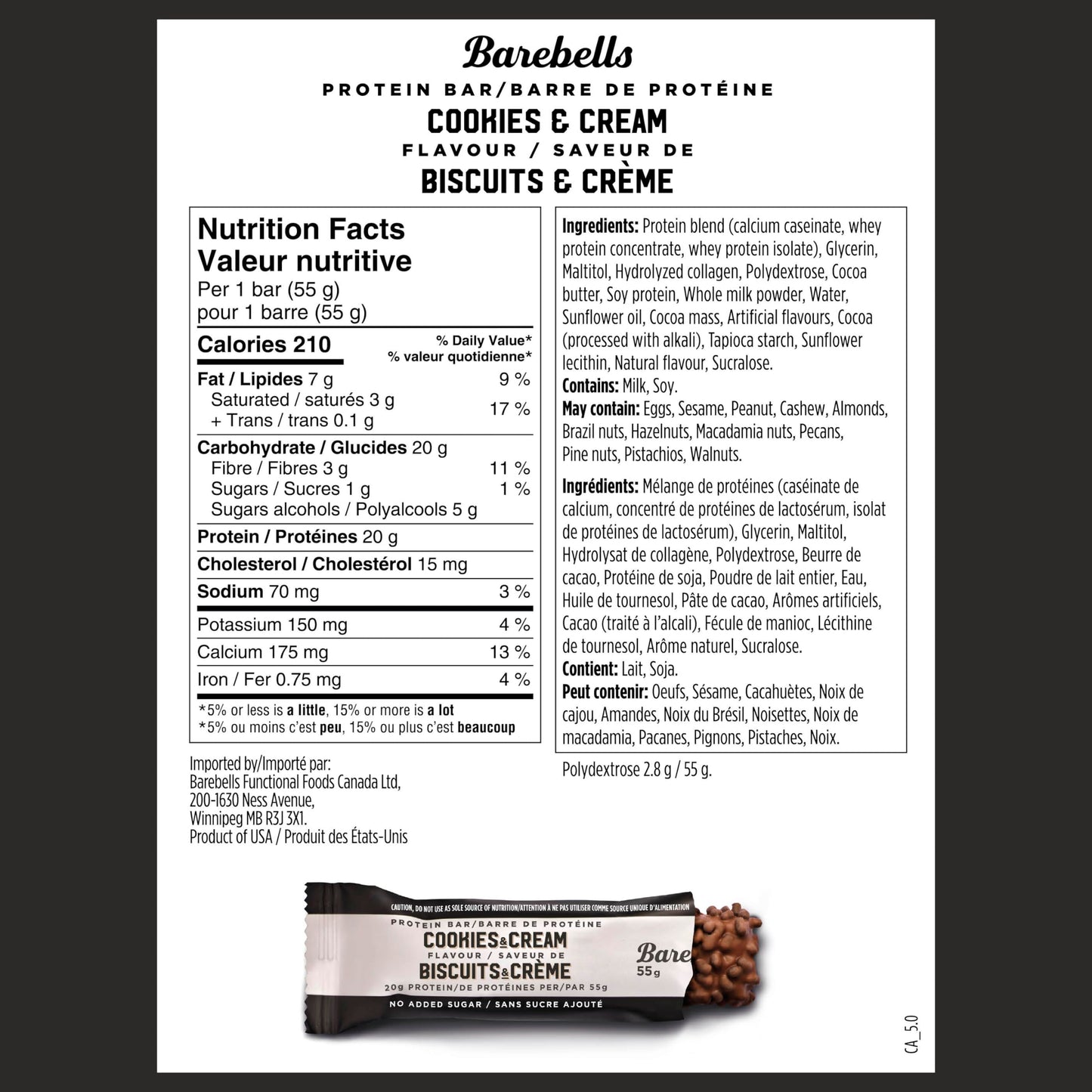 Product image of BAREBELLS Protein Bars Cookies and Cream Protein 1g Sugar Chocolate On-The-Go Snack and Breakfast Bars 0.71