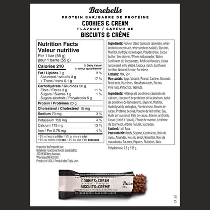 Product image of BAREBELLS Protein Bars Cookies and Cream Protein 1g Sugar Chocolate On-The-Go Snack and Breakfast Bars 0.71