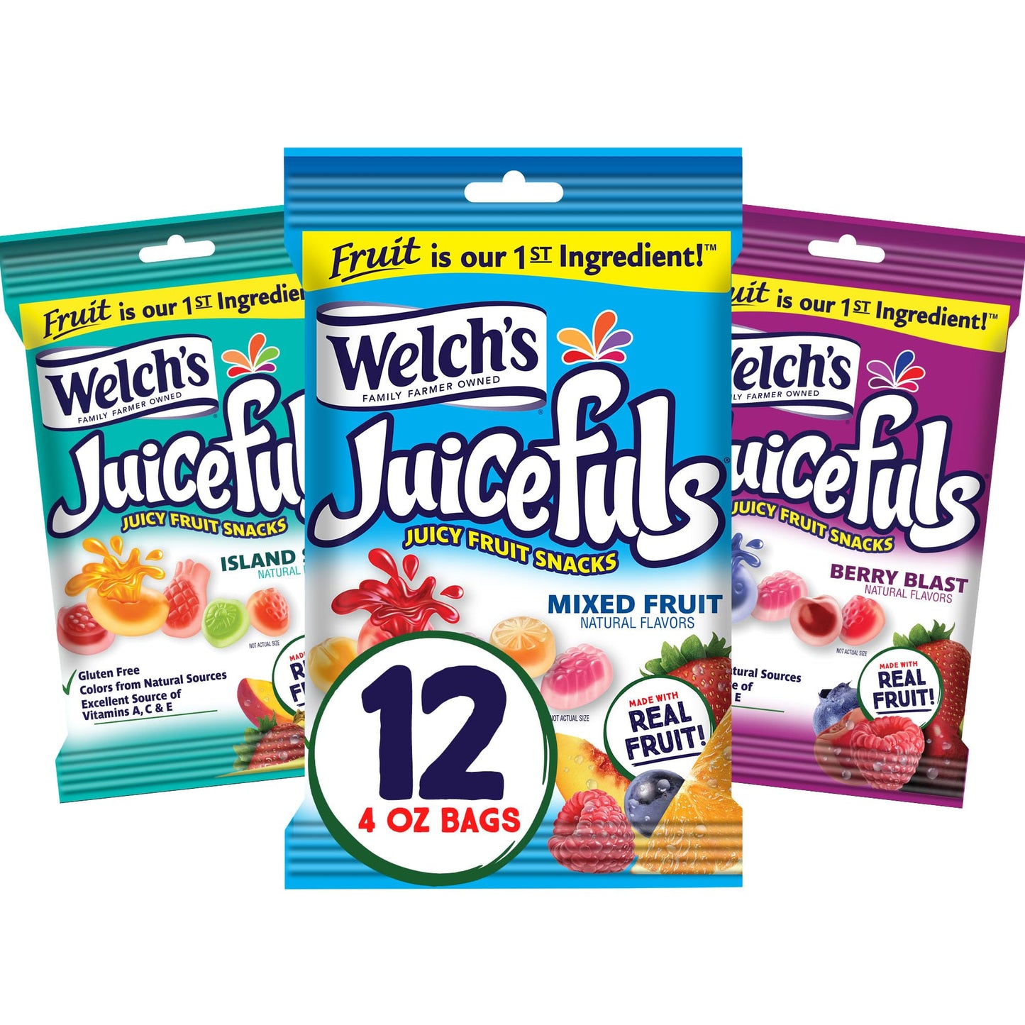 Welch's Juicefuls Variety Pack Juicy Fruit Snacks Gluten Free 12 Bags Perfect for Lunchboxes On The Go Treats