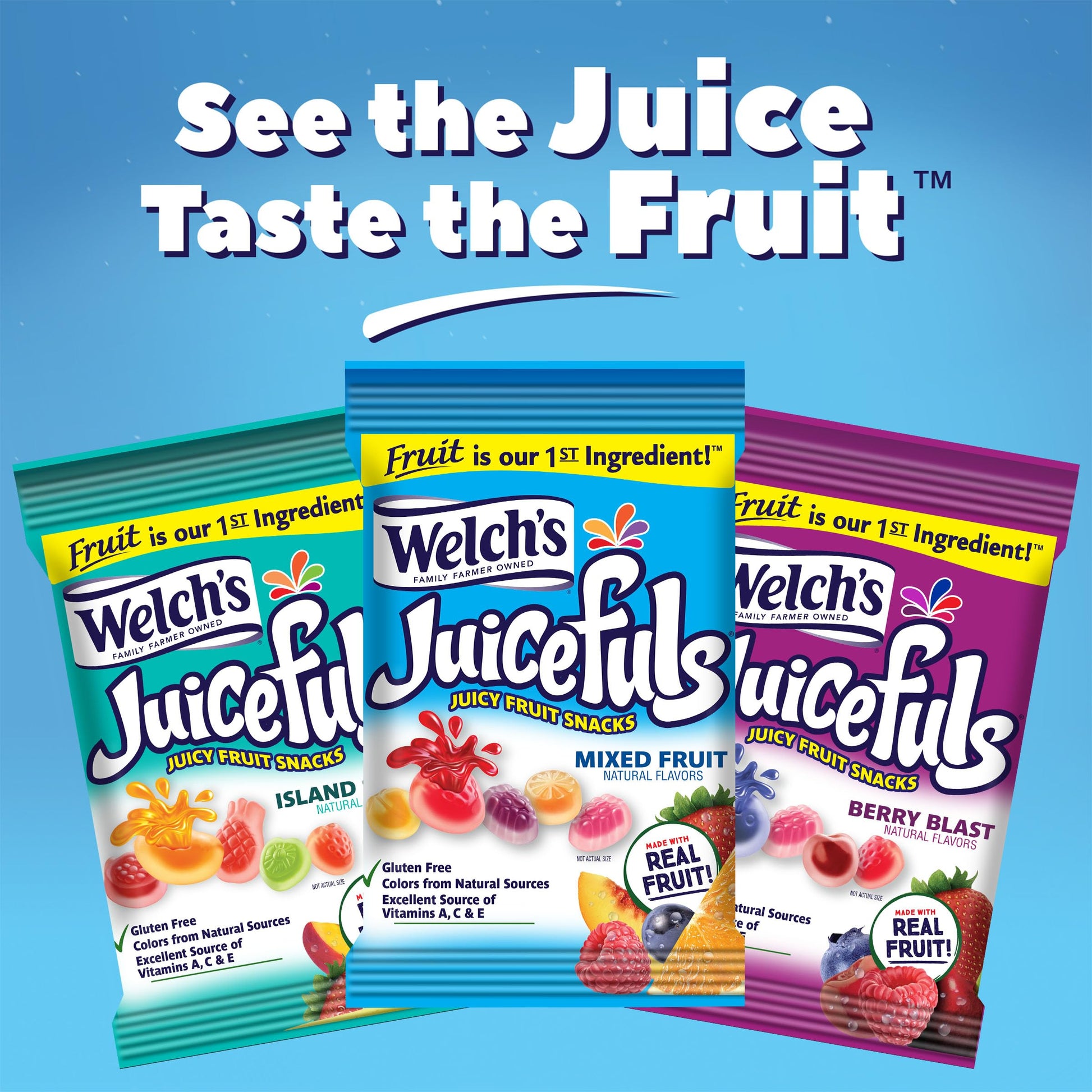 Welch's Juicefuls Variety Pack Juicy Fruit Snacks Gluten Free 12 Bags Perfect for Lunchboxes On The Go Treats