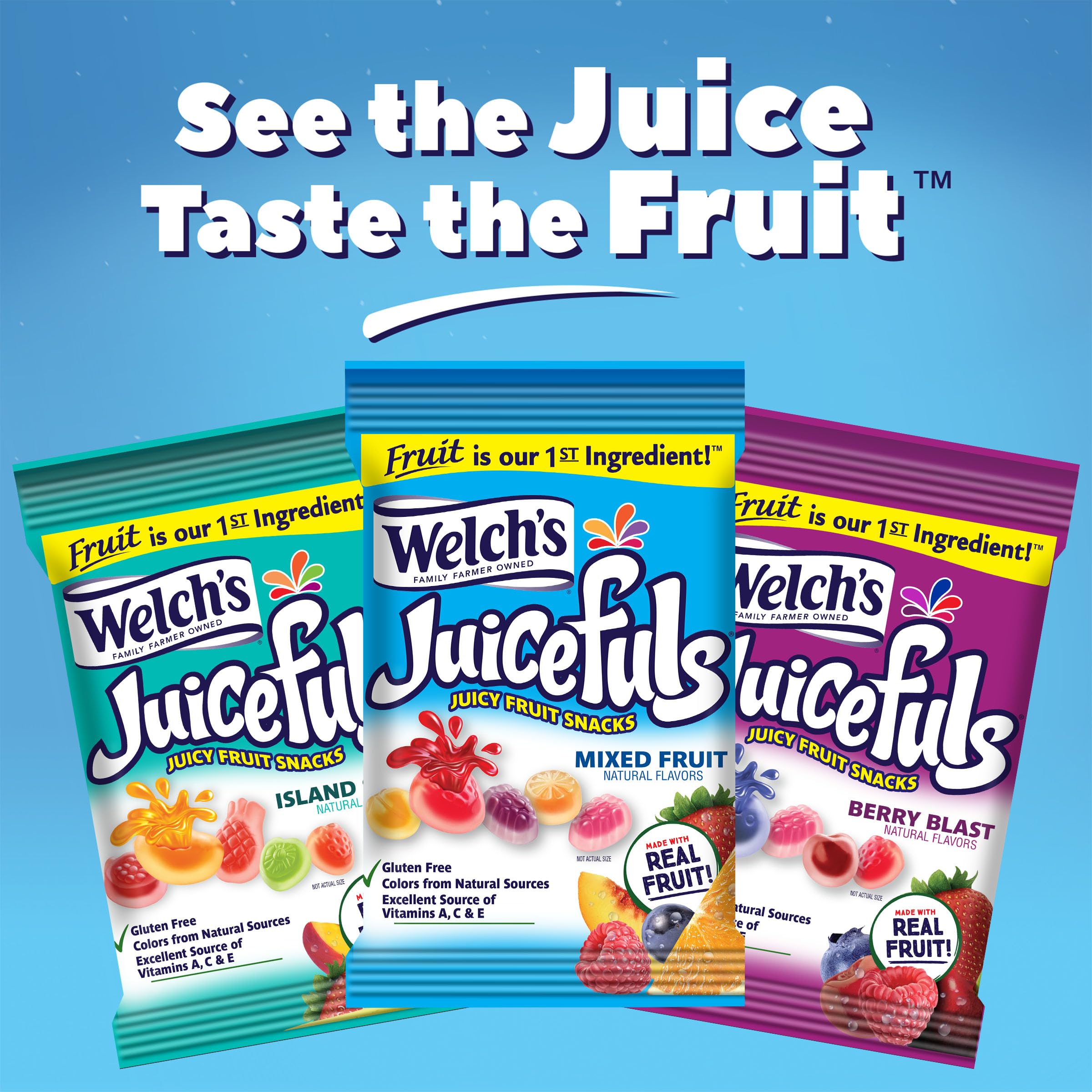 Welch's Juicefuls Variety Pack Juicy Fruit Snacks Gluten Free 12 Bags Perfect for Lunchboxes On The Go Treats