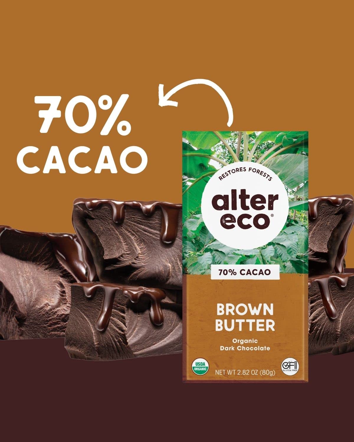Product image of Alter Eco Dark Chocolate Bars Pure Dark Cocoa Fair Trade Organic Non-GMO Gluten Free Brown Butter Pack of 4
