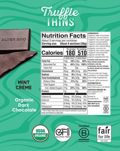 Product image of Alter Eco Chocolate Candy Mint Creme Truffle Thins Gluten-Free Non-GMO Fair Trade No Additives or Artificial