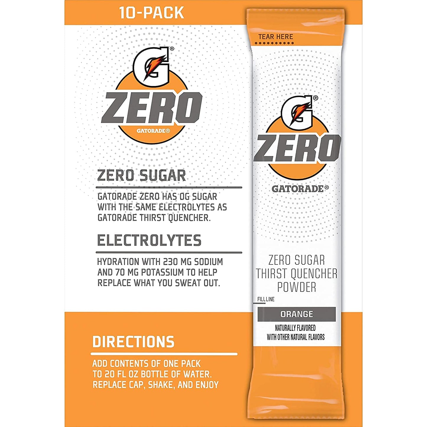 Product image of Gatorade G Zero Sugar Free Powder Sticks Orange Flavor Packets Mixes 20 Fl Oz Water 0.1 oz 20 fl oz Pack of