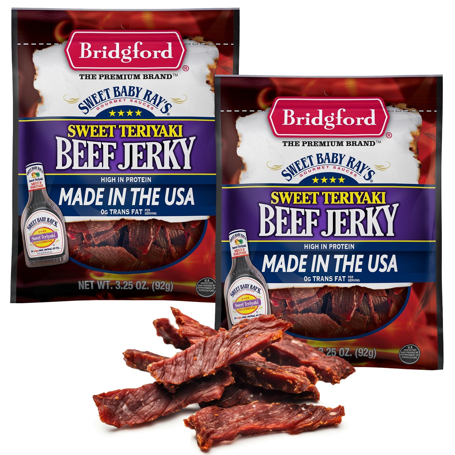 Product image of Bridgford Sweet Baby Ray's Beef Jerky Sweet Teriyaki Low Carb High Protein On-the-Go Snacking 3.25 oz 3.25
