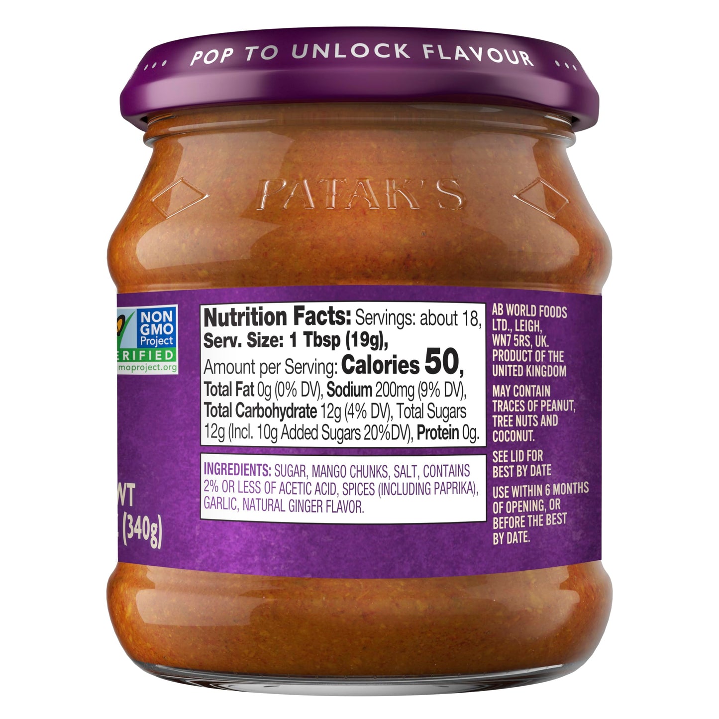 Product image of Patak's Sweet Mango Chutney Mild Mangos and Spices No Artificial Flavors or Colors Gluten-Free Vegetarian 12