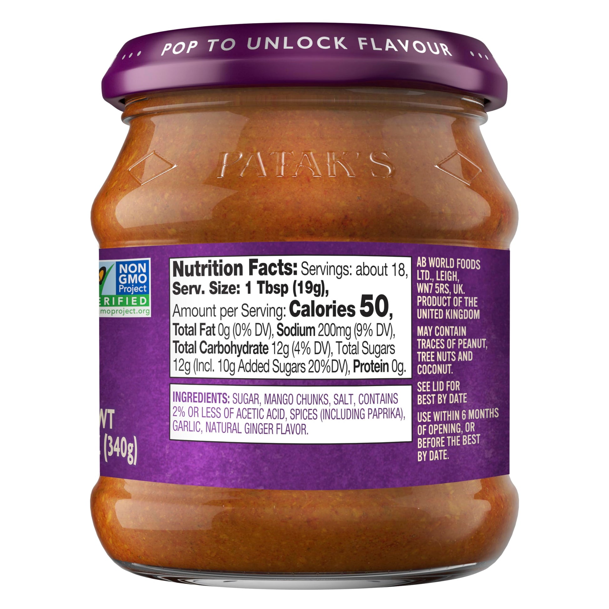 Product image of Patak's Sweet Mango Chutney Mild Mangos and Spices No Artificial Flavors or Colors Gluten-Free Vegetarian 12
