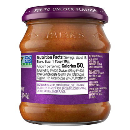 Product image of Patak's Sweet Mango Chutney Mild Mangos and Spices No Artificial Flavors or Colors Gluten-Free Vegetarian 12