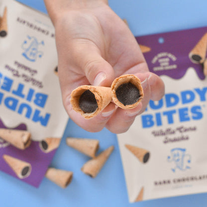 Product image of Muddy Bites Waffle Cone Snacks Bite Sized Chocolate Filled Waffle Cones Dark Chocolate Kosher Pure Cane