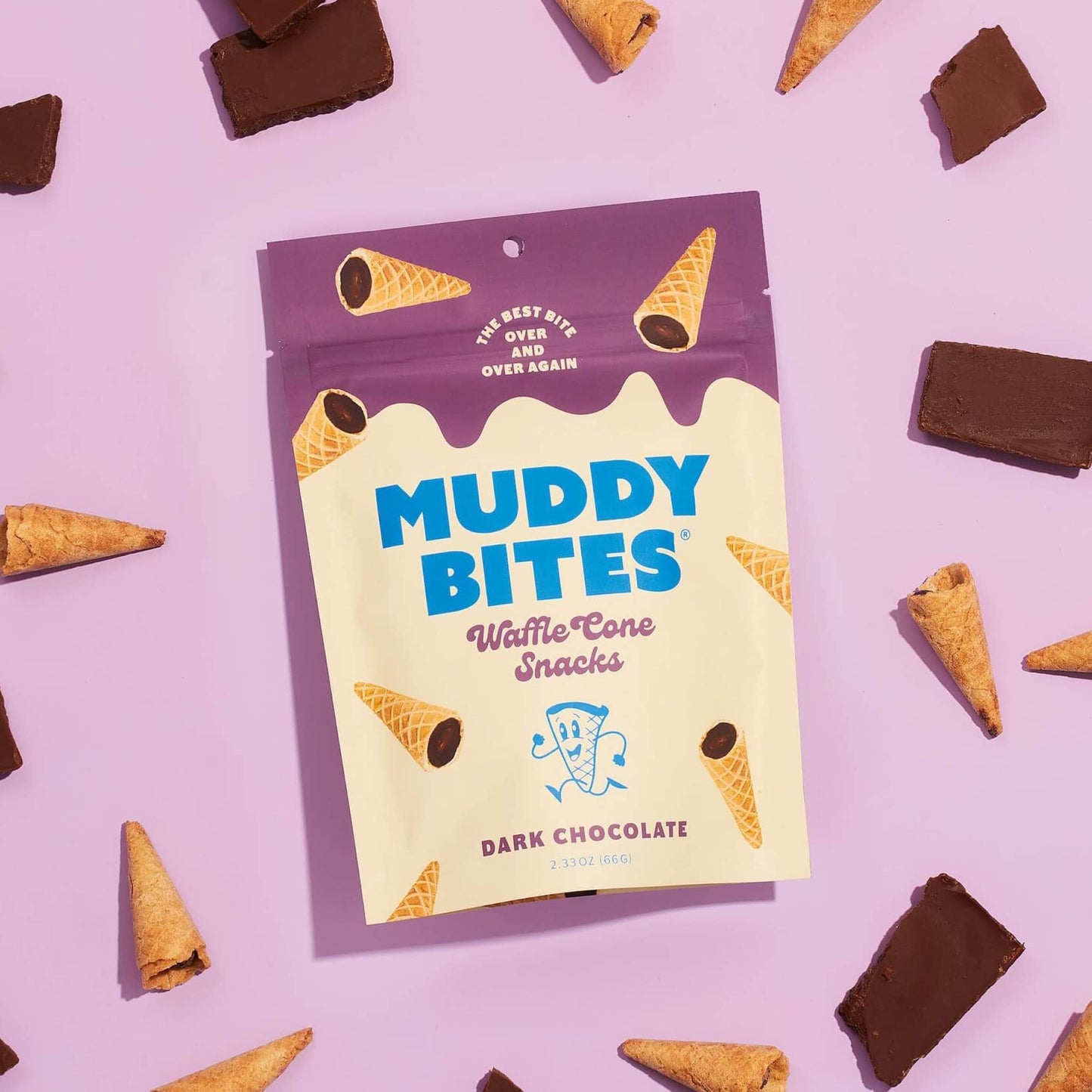 Product image of Muddy Bites Waffle Cone Snacks Bite Sized Chocolate Filled Waffle Cones Dark Chocolate Kosher Pure Cane