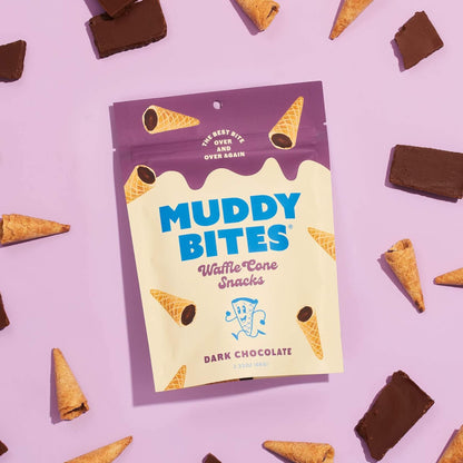 Product image of Muddy Bites Waffle Cone Snacks Bite Sized Chocolate Filled Waffle Cones Dark Chocolate Kosher Pure Cane