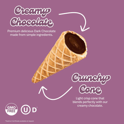 Product image of Muddy Bites Waffle Cone Snacks Bite Sized Chocolate Filled Waffle Cones Dark Chocolate Kosher Pure Cane