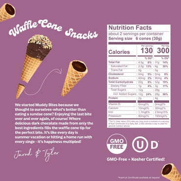 Product image of Muddy Bites Waffle Cone Snacks Bite Sized Chocolate Filled Waffle Cones Dark Chocolate Kosher Pure Cane