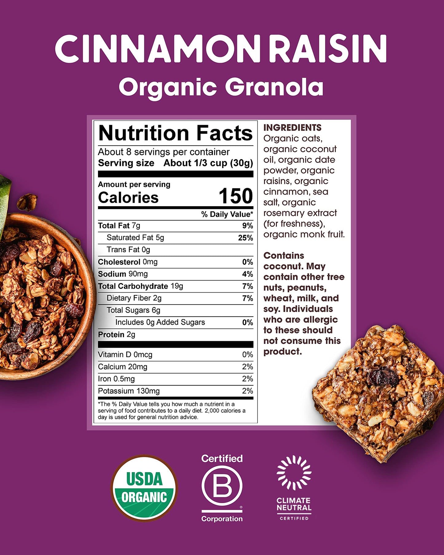 Product image of Alter Eco Cinnamon Raisin Granola Organic Vegan Naturally Sweetened Fruit No Artificial Sugars or Additives