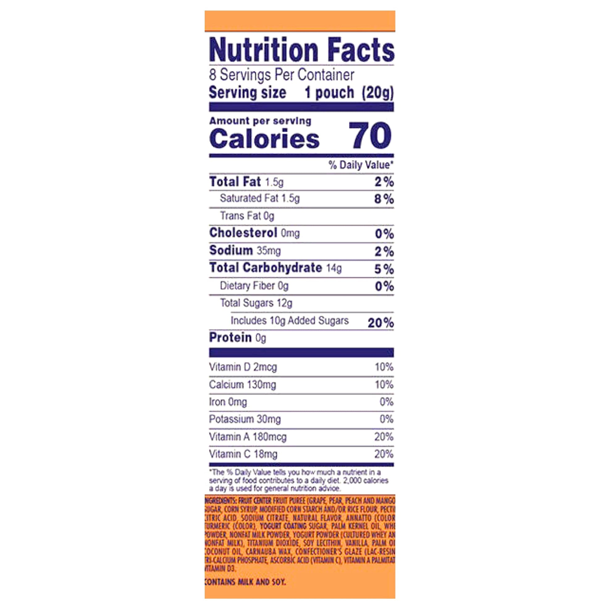 Product image of Welch's Fruit 'n Yogurt Mango-Peach Fruit Snacks 1 Pouches 0.7 oz 8 ct 0.7 oz 8 Count