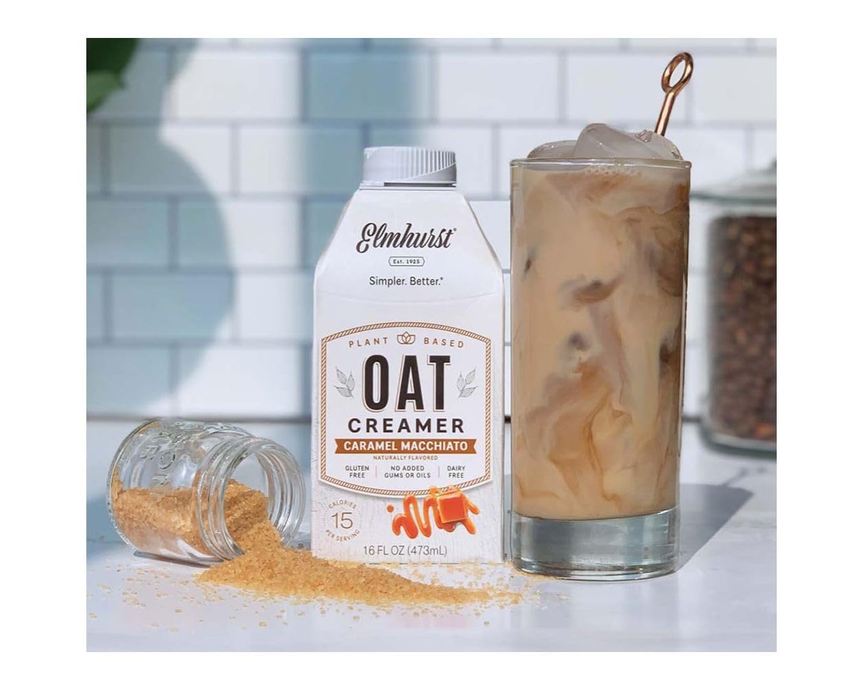 Product image of Elmhurst Caramel Macchiato Oat Creamer Non-Dairy 16 fl oz 16 fl oz