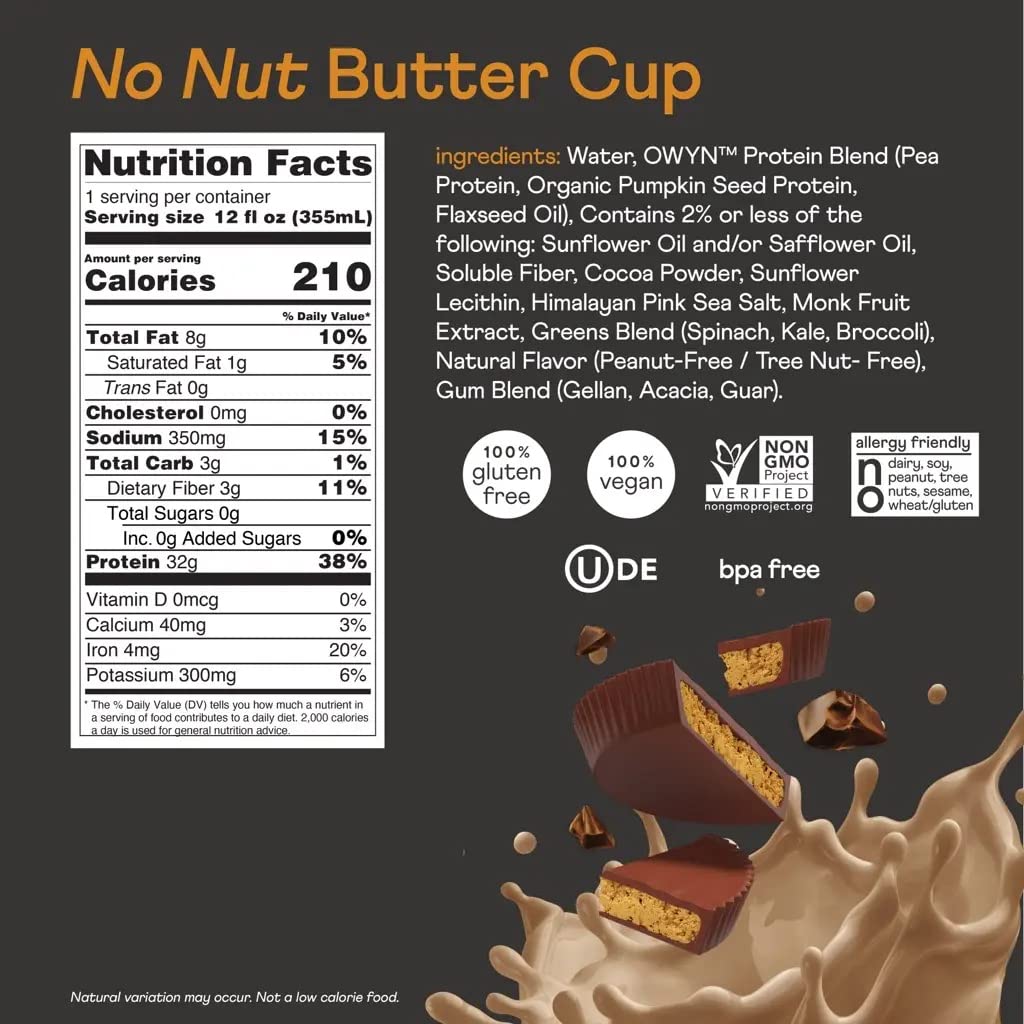 Product image of OWYN Only What You Need No Nut Butter Cup Pro Elite Plant Protein Shake 12 fl oz 12 fl oz