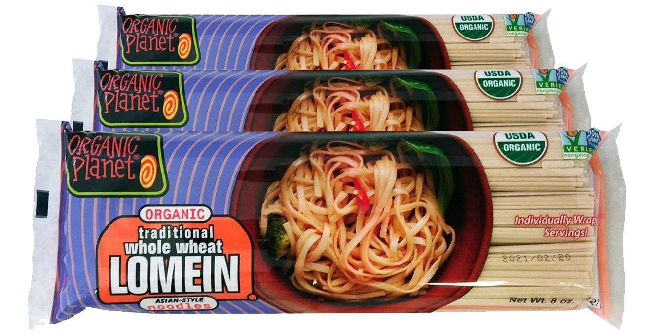 Product image of ORGANIC PLANET Whole Wheat Lo Mein Noodles Organic Non-GMO Vegan Asian Stir-Fry Noodles 8 oz 8 oz Pack of 3