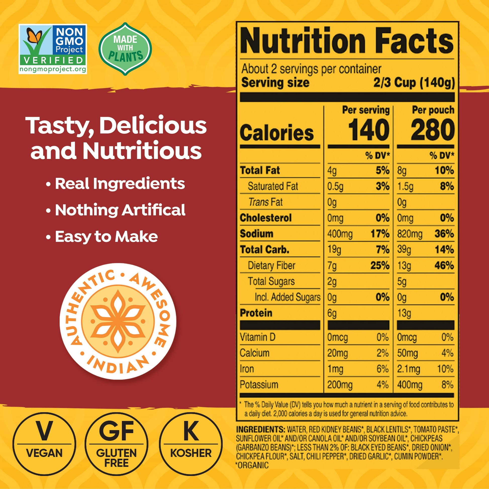 Product image of TASTY BITE Organic Three Bean Madras Lentils 10 oz 10 oz