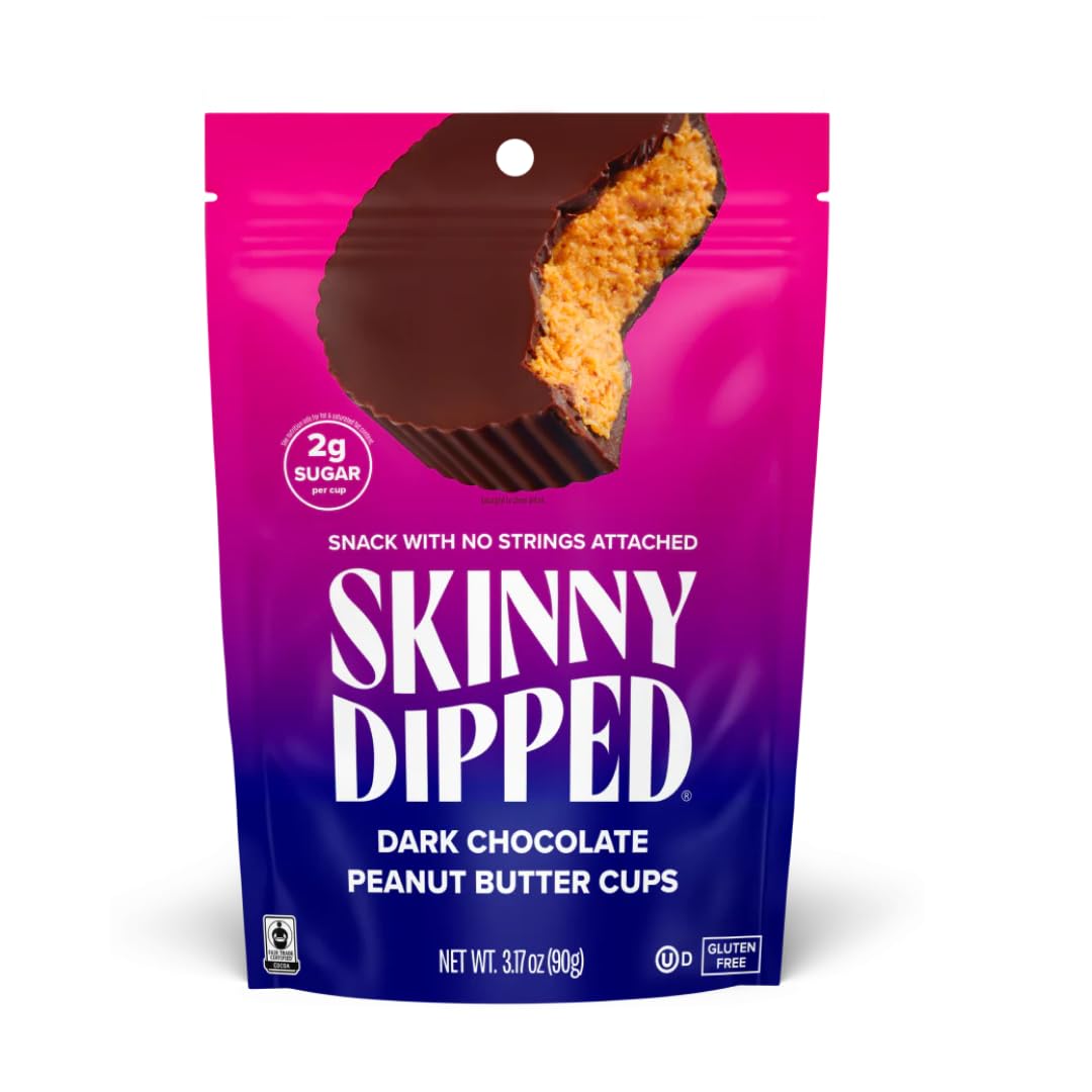 Product image of SKINNYDIPPED Dark Chocolate Peanut Butter Cups 3.2oz Keto Friendly Gluten Free Sugar per Cup No Stevia 0.07