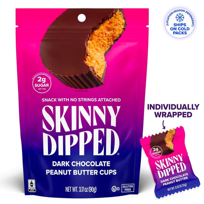 Product image of SKINNYDIPPED Dark Chocolate Peanut Butter Cups 3.2oz Keto Friendly Gluten Free Sugar per Cup No Stevia 0.07