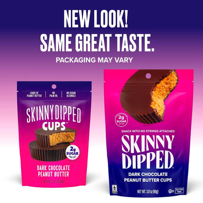 Product image of SKINNYDIPPED Dark Chocolate Peanut Butter Cups 3.2oz Keto Friendly Gluten Free Sugar per Cup No Stevia 0.07