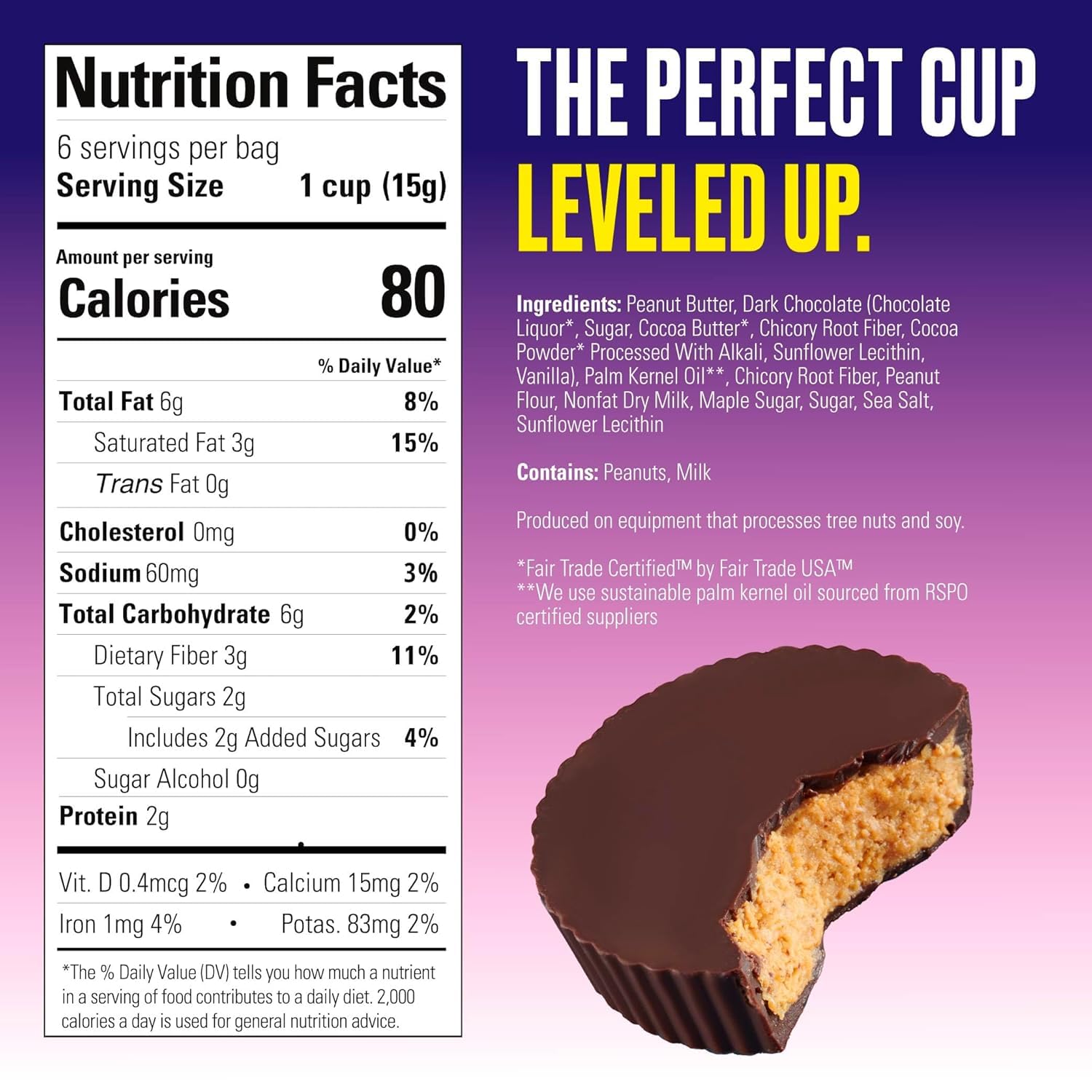 Product image of SKINNYDIPPED Dark Chocolate Peanut Butter Cups 3.2oz Keto Friendly Gluten Free Sugar per Cup No Stevia 0.07