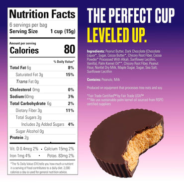 Product image of SKINNYDIPPED Dark Chocolate Peanut Butter Cups 3.2oz Keto Friendly Gluten Free Sugar per Cup No Stevia 0.07
