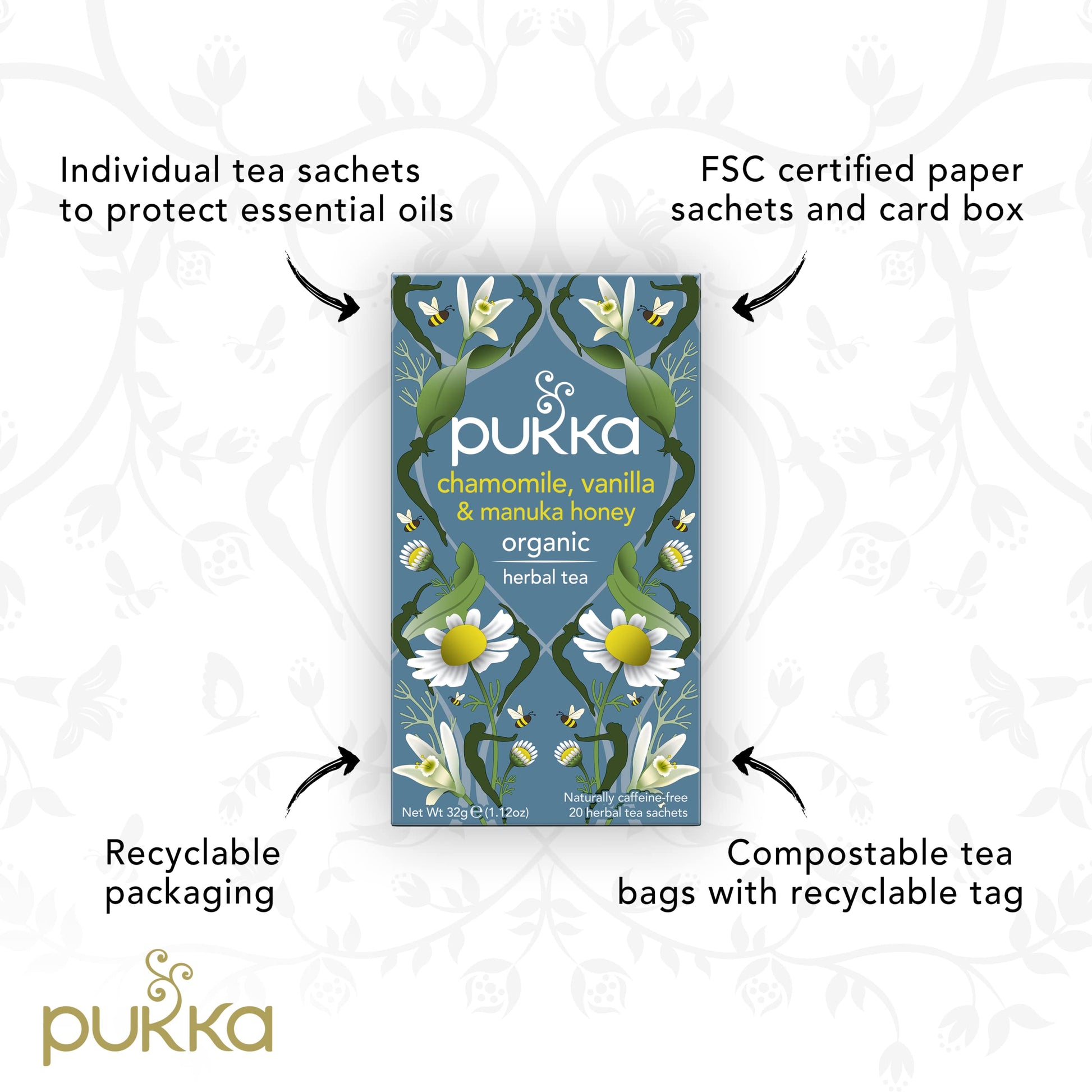 Product image of Pukka Organic Tea Bags Chamomile Vanilla and Manuka Honey Herbal Tea 20 ct Pack of 3