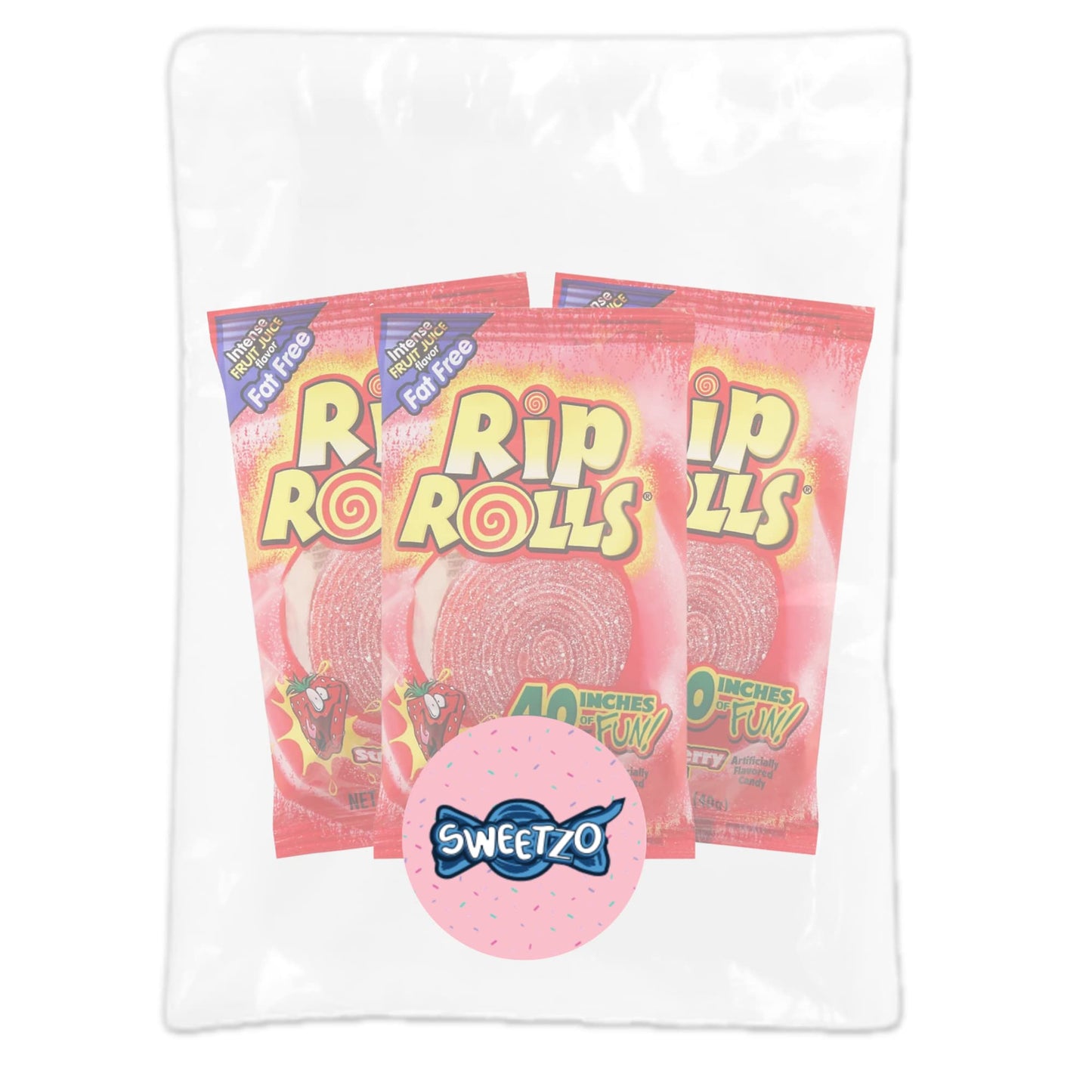 Product image of Sweetzo Rip Rolls Sugar Coated Strawberry Candies Assorted Fruit Flavor Fat Free Red Licorice Candy Sour