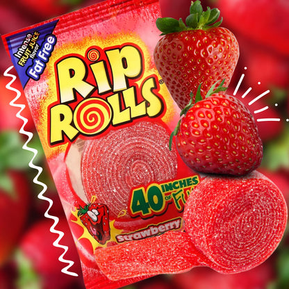 Product image of Sweetzo Rip Rolls Sugar Coated Strawberry Candies Assorted Fruit Flavor Fat Free Red Licorice Candy Sour