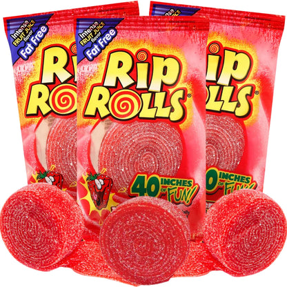 Product image of Sweetzo Rip Rolls Sugar Coated Strawberry Candies Assorted Fruit Flavor Fat Free Red Licorice Candy Sour