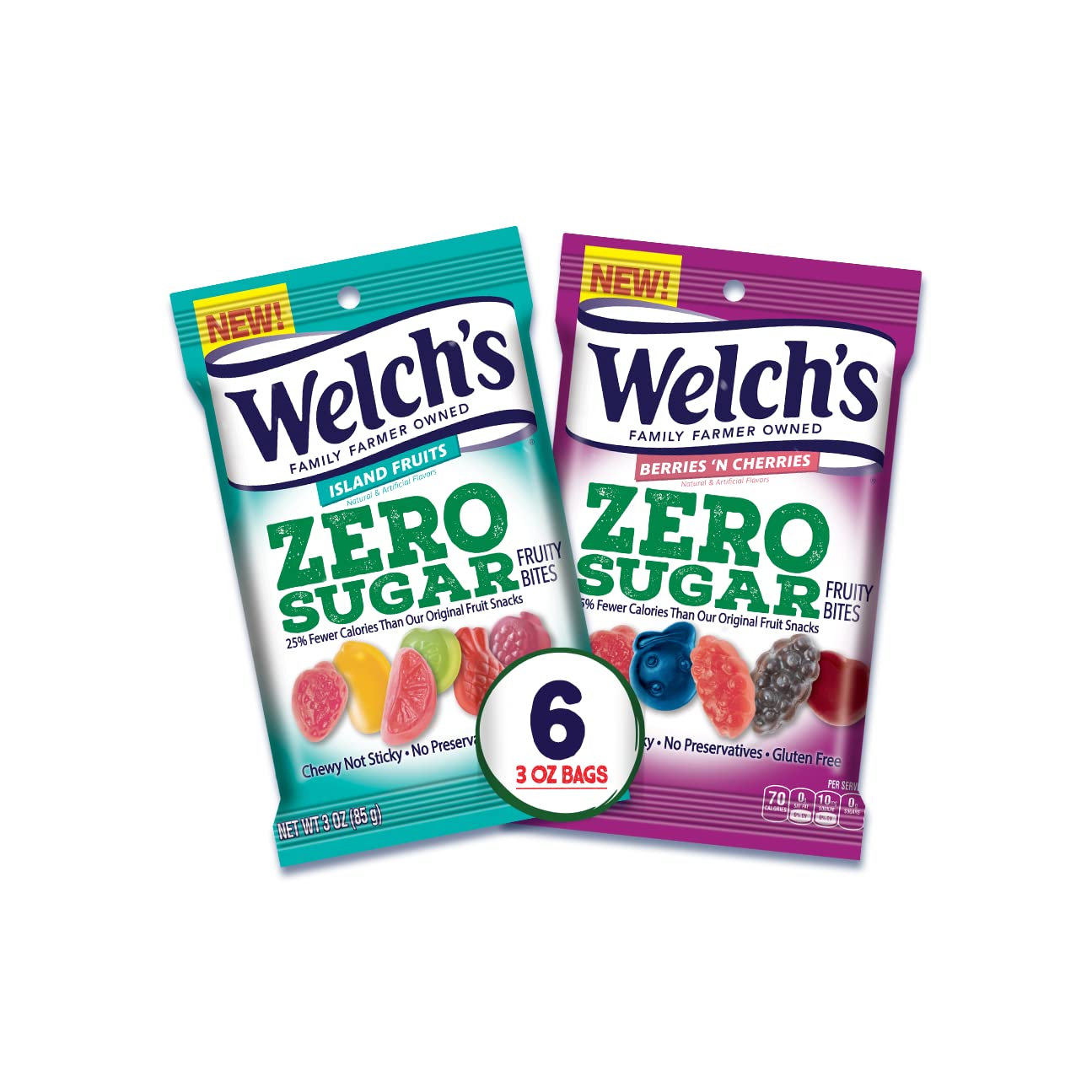 Welch's Zero Sugar Fruity Bites Variety Pack - Berries 'N Cherries & Island Fruit, 3 oz Packs