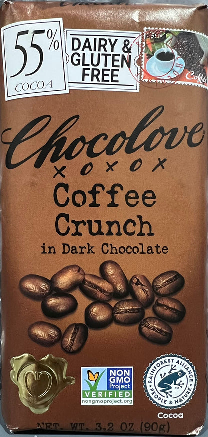 Product image of Chocolove Coffee Crunch in Dark Chocolate 55% Cacao Non GMO Rainforest Alliance Certified Cacao Bar 3.2 oz