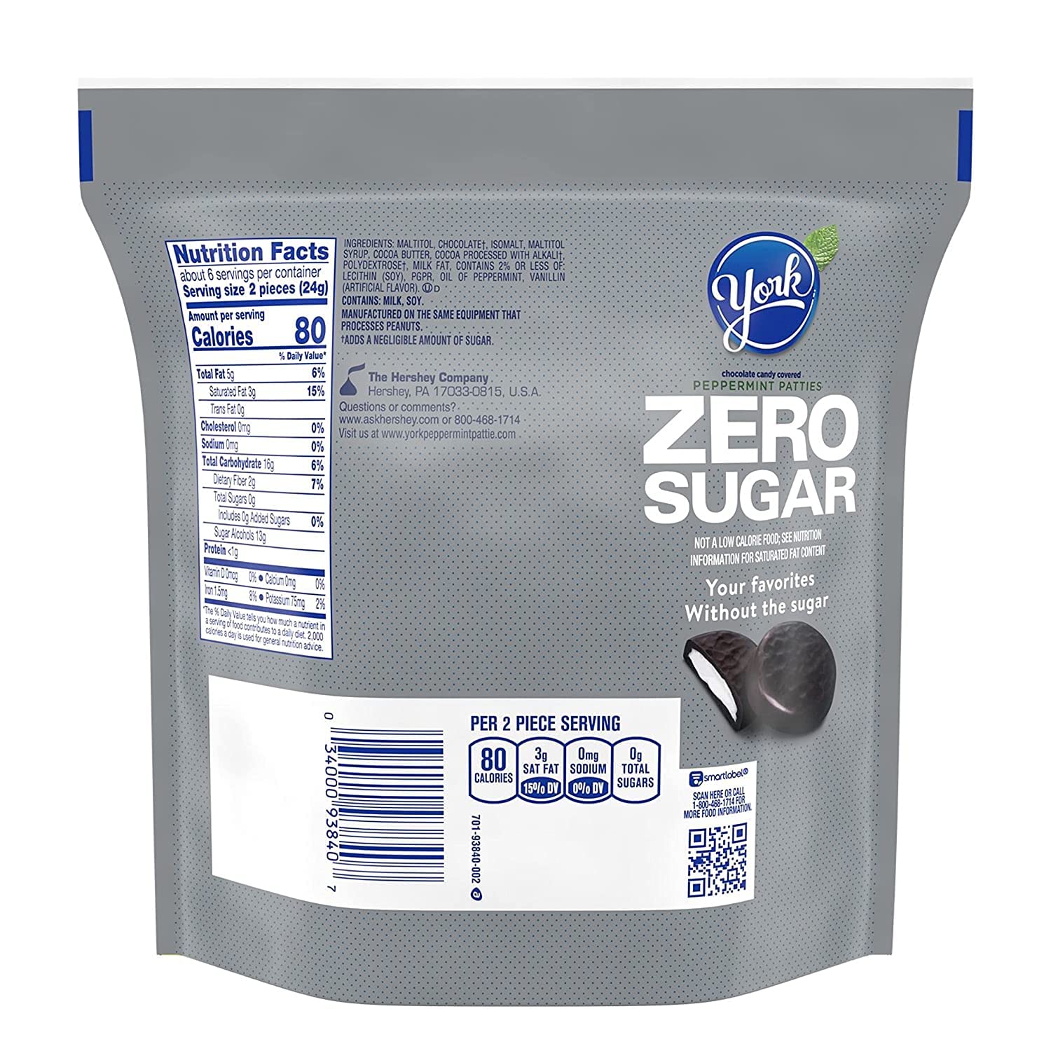 Product image of YORK Zero Sugar Chocolate Peppermint Patties Candy Individually Wrapped Aspartame Free Bag 5.1 oz 5.1 oz