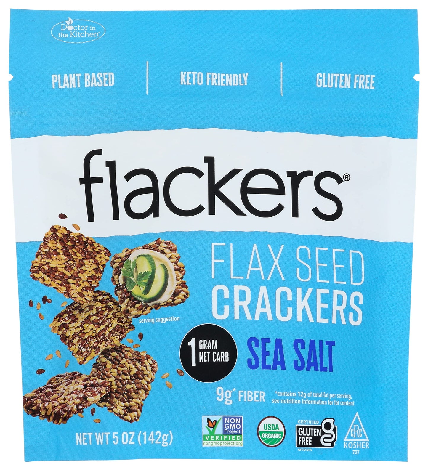 Product image of Doctor In The Kitchen Flackers Organic Sea Salt Flaxseed Crackers Gluten Free Non GMO Vegan Keto Snack Fiber