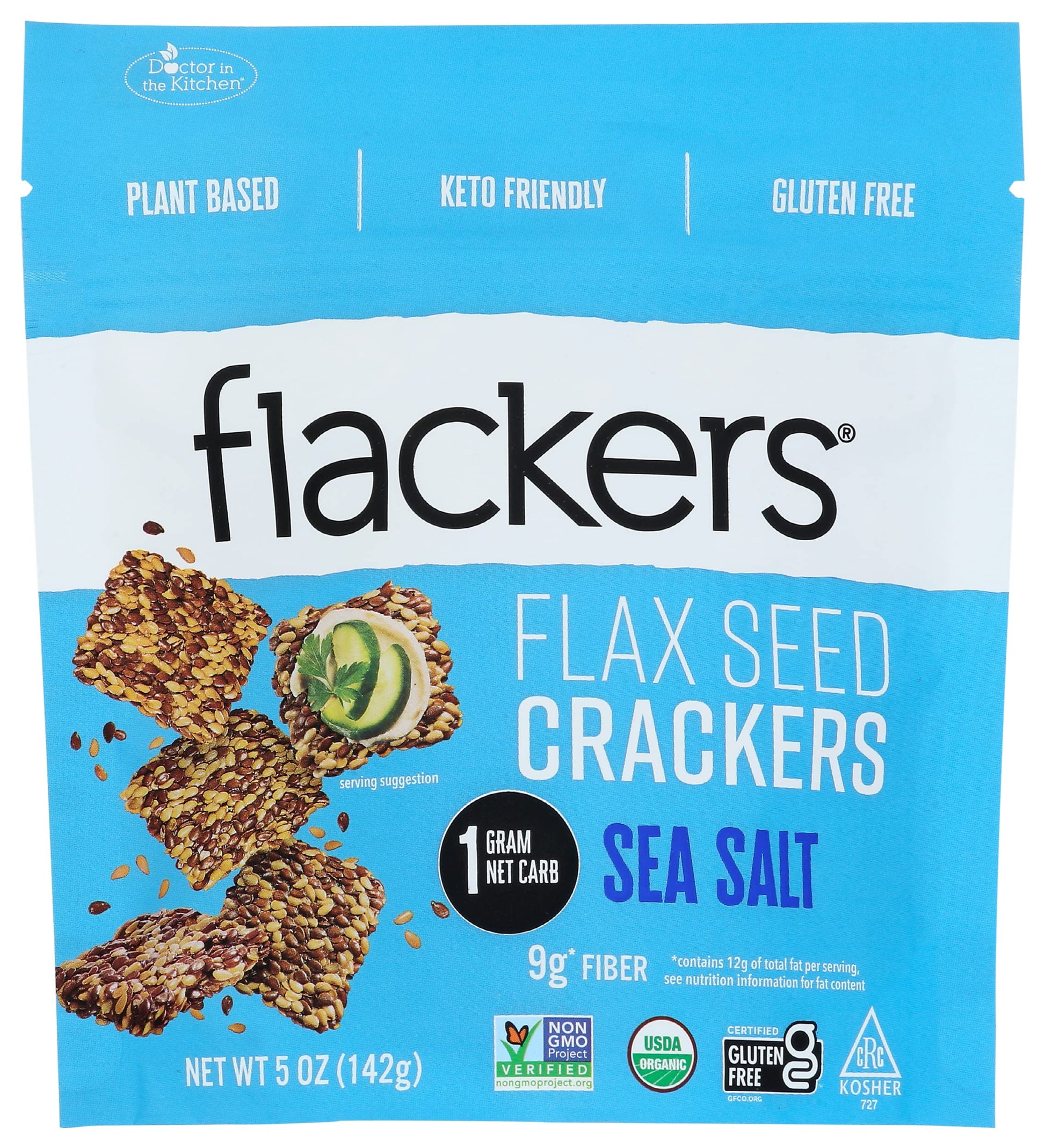 Product image of Doctor In The Kitchen Flackers Organic Sea Salt Flaxseed Crackers Gluten Free Non GMO Vegan Keto Snack Fiber