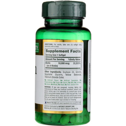 Product image of Nature's Bounty Biotin 10000 mcg Ultra Strength Rapid Release Liquid Softgels 120 ct Pack of 2
