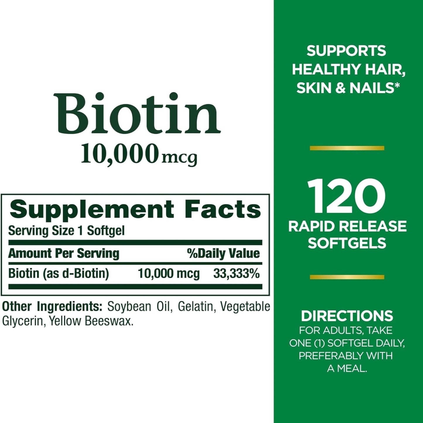 Product image of Nature's Bounty Biotin 10000 mcg Ultra Strength Rapid Release Liquid Softgels 120 ct Pack of 2
